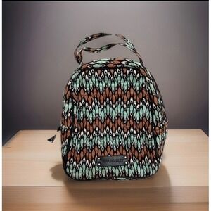 Vera Bradley Quilted Backpack Travel Hiking Boho Mint Brown Geometric Preppy